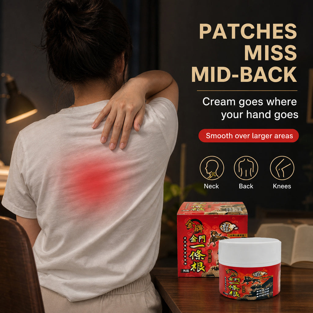 Cream spreads over a wide mid-back area that a patch cannot cover