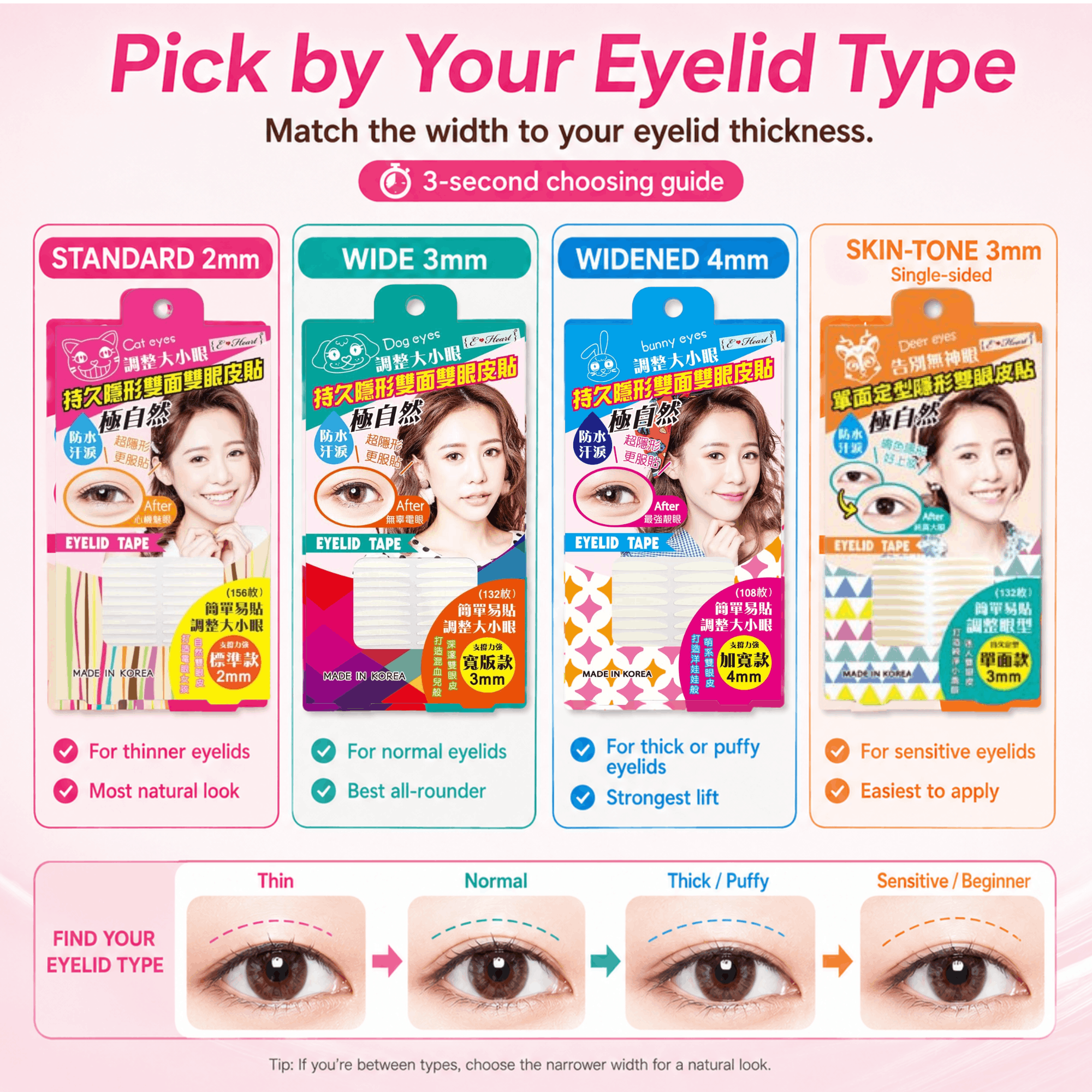 E-Heart Invisible Long-Lasting Double Eyelid Tape (4 Types) - 3