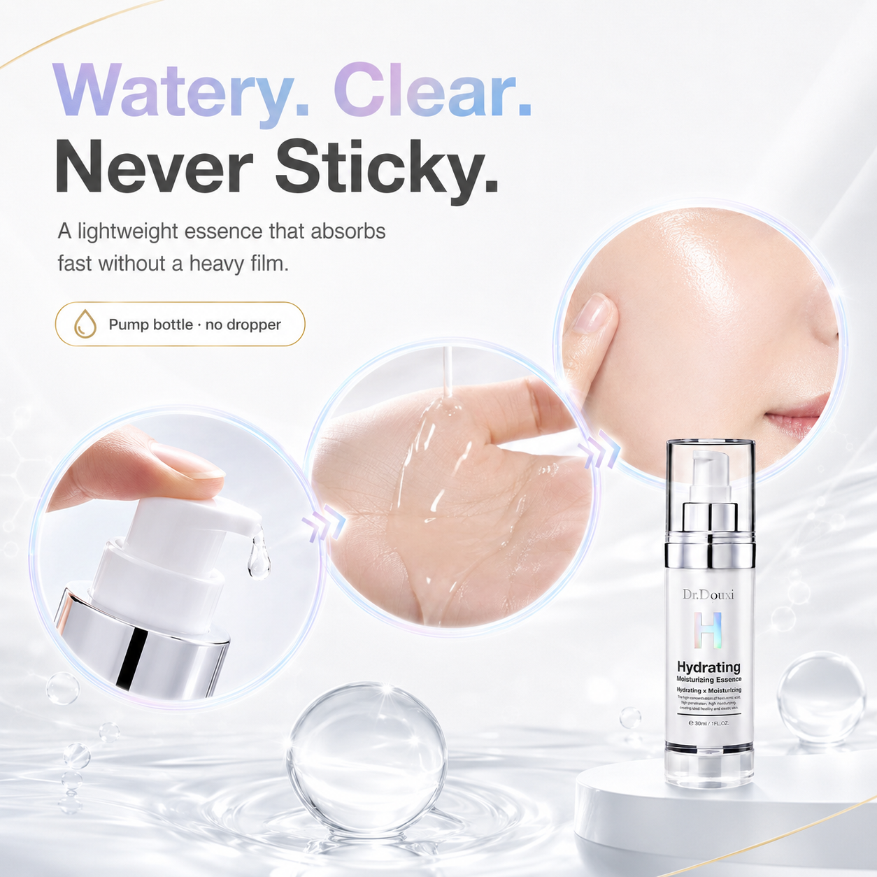 Dr.Douxi hyaluronic essence watery clear non sticky fast absorbing texture
