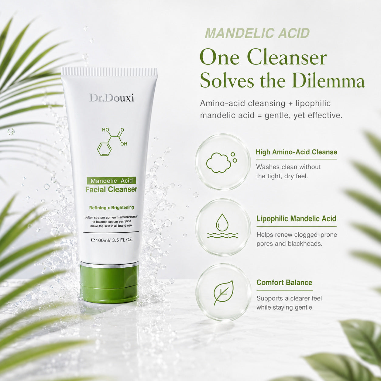 Dr.Douxi mandelic cleanser gentle amino acid base yet effective on pores
