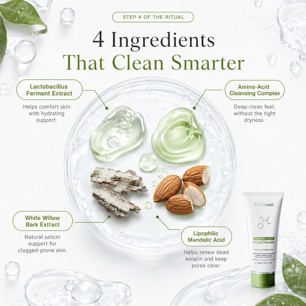Dr.Douxi mandelic cleanser key actives amino acid mandelic acid white willow bark ferment extract