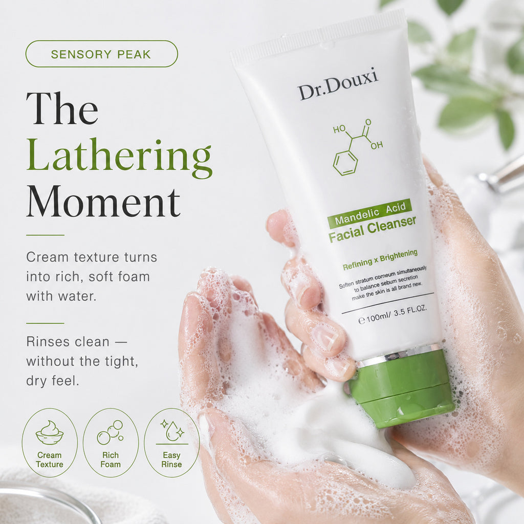 Dr.Douxi mandelic cleanser dense fine lathering foam texture