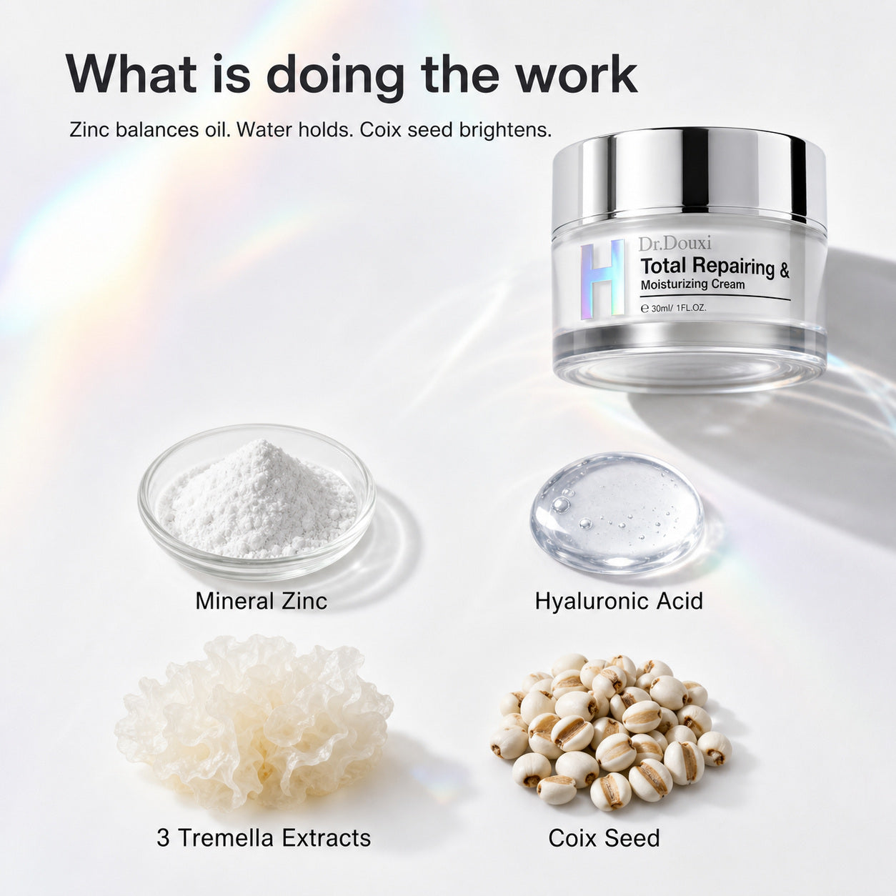 Dr.Douxi moisturizing cream key actives mineral zinc hyaluronic acid tremella coix seed