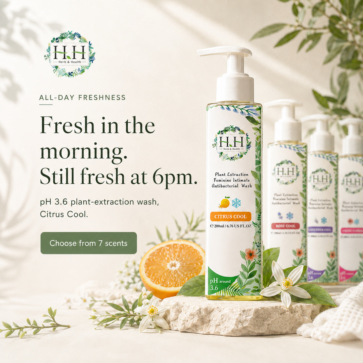 HH Feminine Intimate Antibacterial Wash 200ml - 01 hero fresh morning to 6pm