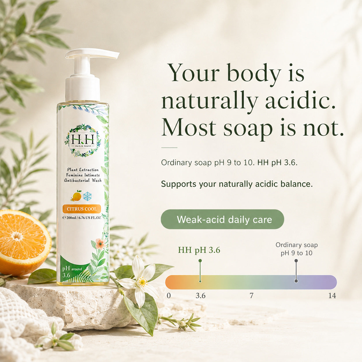 HH Feminine Intimate Antibacterial Wash 200ml - 03 ph36 vs ordinary soap